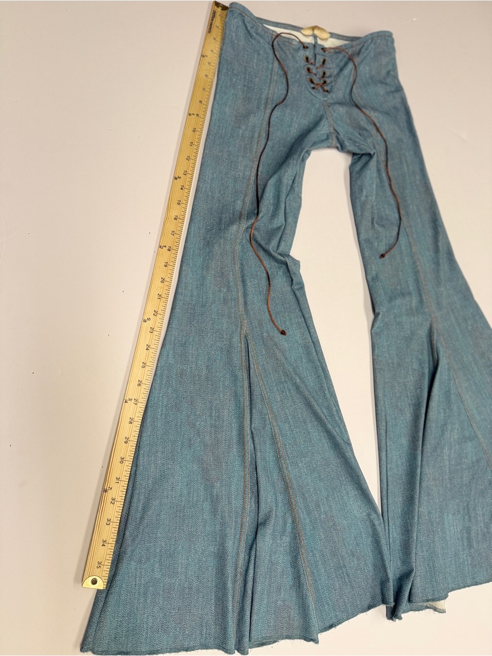 Indah Teal Lace-Up Waist Jeans with Brown Cord - Picture 5 of 6
